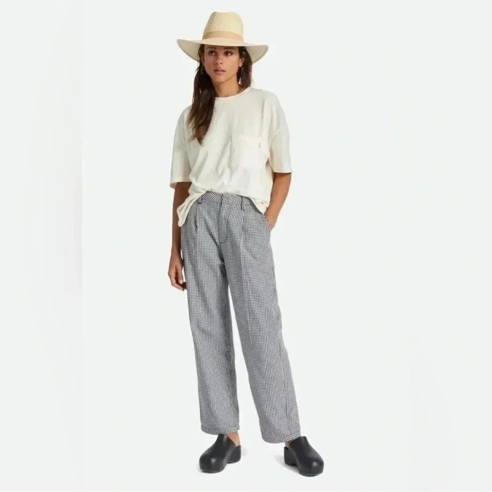 BRIXTON Victory Washed‎ Navy Gingham Trouser Pants High Waisted Straight Leg 30